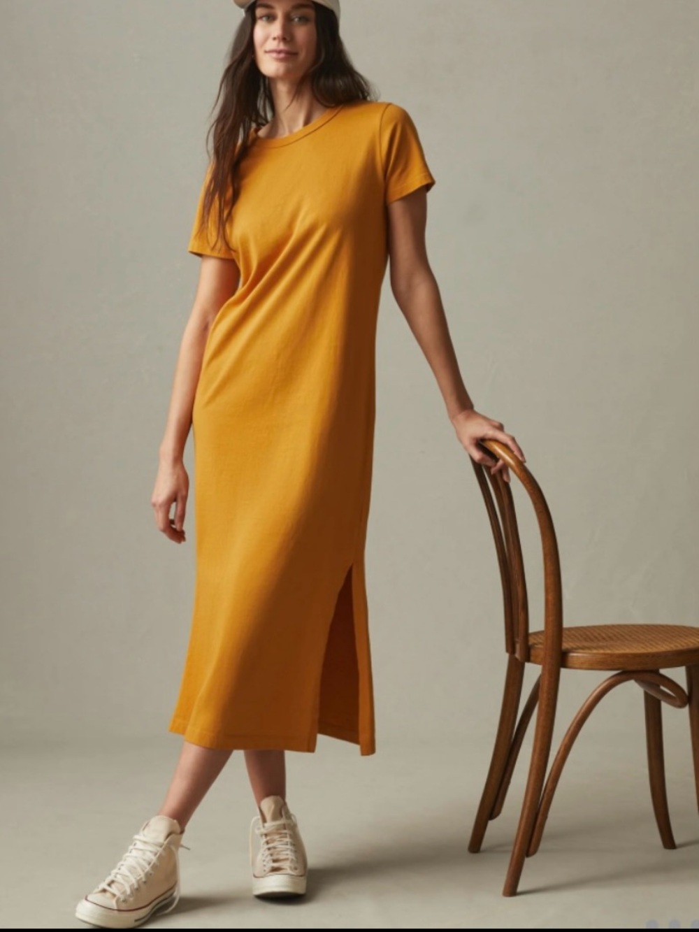 AMERICAN GIANT MIDI TEE DRESS IN INCA GOLD SIZE LARGE